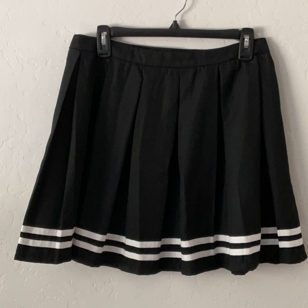 Black Pleated Mini Skirt with White Stripe Trim